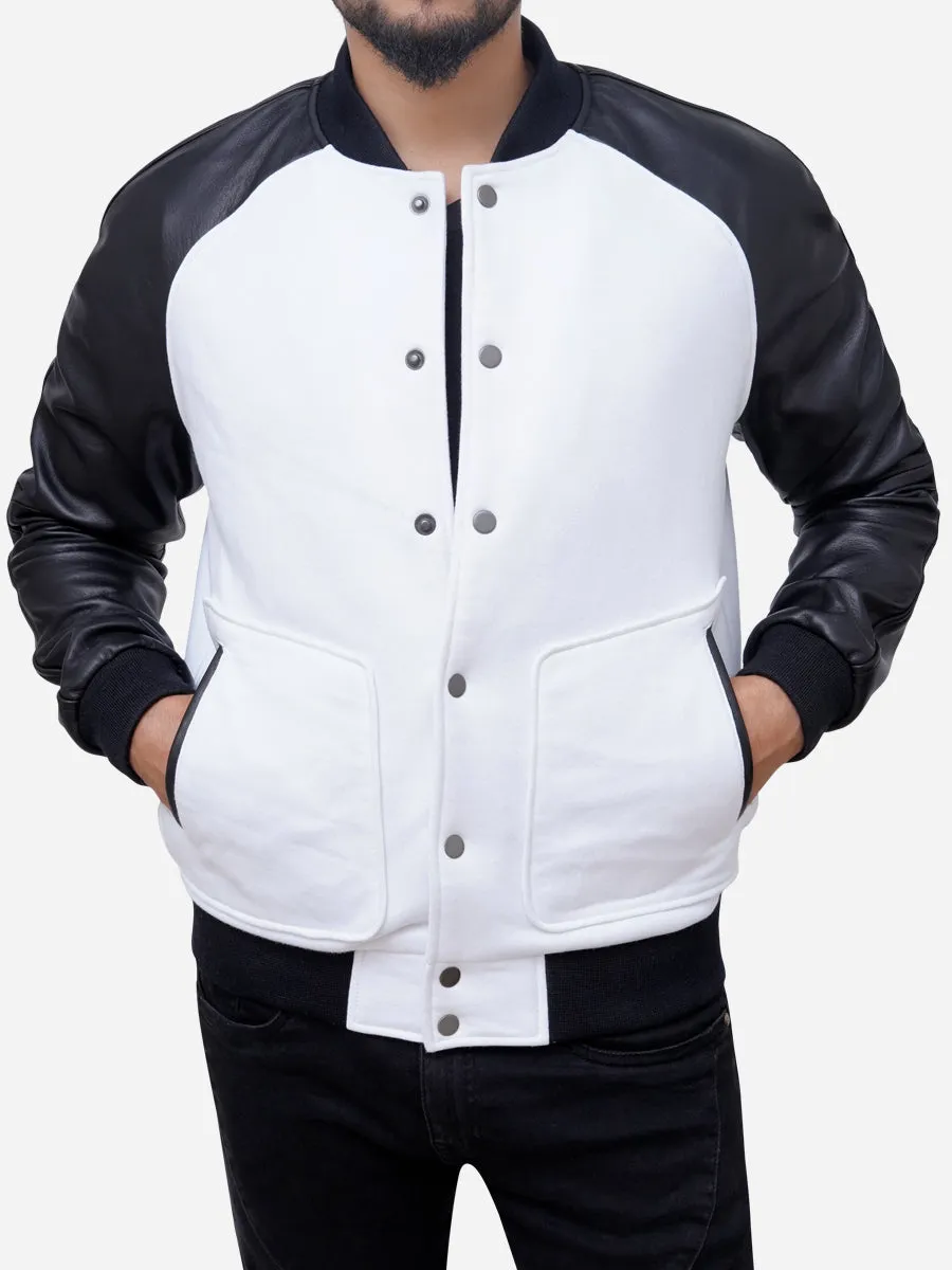 Men’s Leather Sleeves Wool Blended Varsity Baseball Letterman Jacket