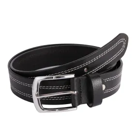 Mens Quad Stich Genuine Leather Belt - Casual Belt for Suits & Jeans, Single Prong Buckle