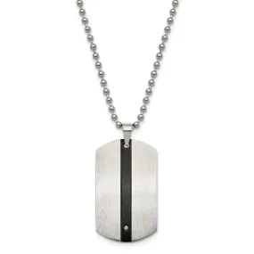 Mens Stainless Steel Black Plated & CZ Eagle Dog Tag Necklace, 22 Inch