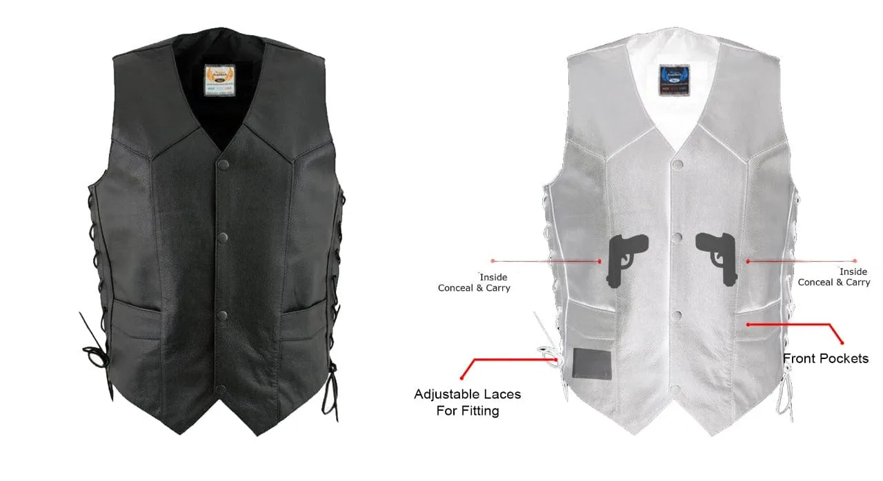 Men's Western Cut Classic Motorcycle Leather Adjustable Vest