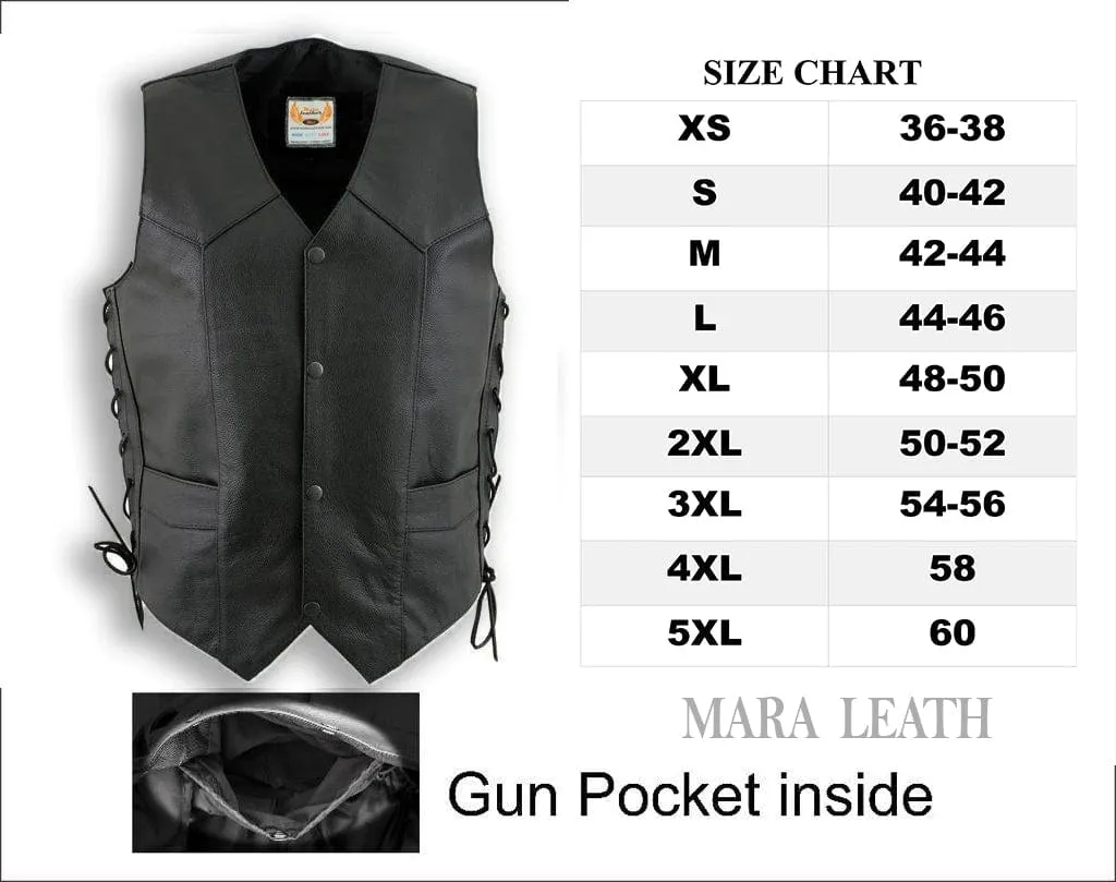 Men's Western Cut Classic Motorcycle Leather Adjustable Vest