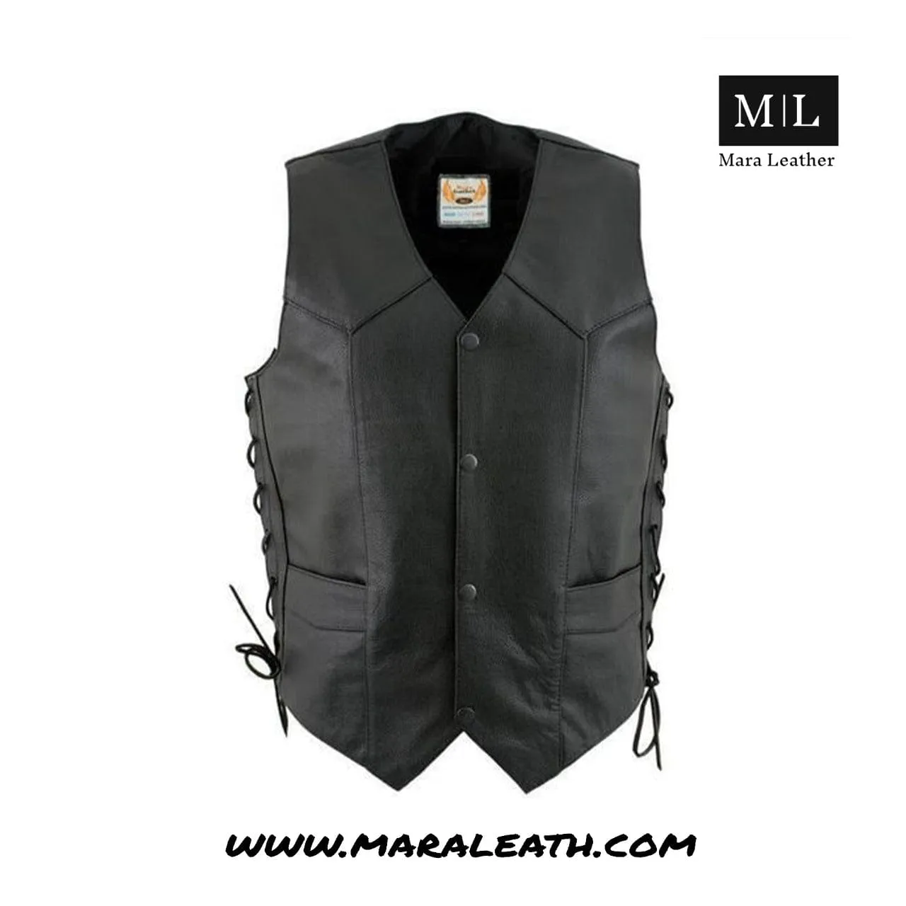 Men's Western Cut Classic Motorcycle Leather Adjustable Vest