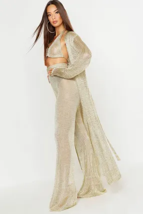 Metallic Knit Long Line Cardigan