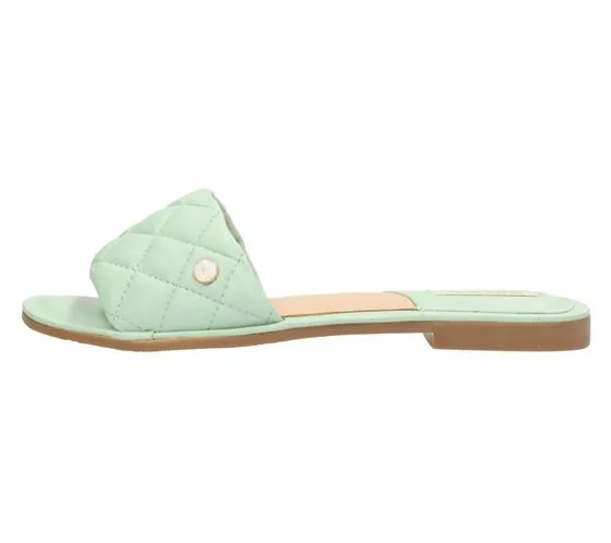 MEXX Chaussures en cuir véritable pour femme au look matelassé, mules d'été, chaussures à enfiler MXCY007501W vert menthe