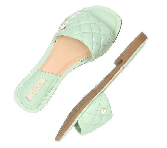 MEXX Chaussures en cuir véritable pour femme au look matelassé, mules d'été, chaussures à enfiler MXCY007501W vert menthe