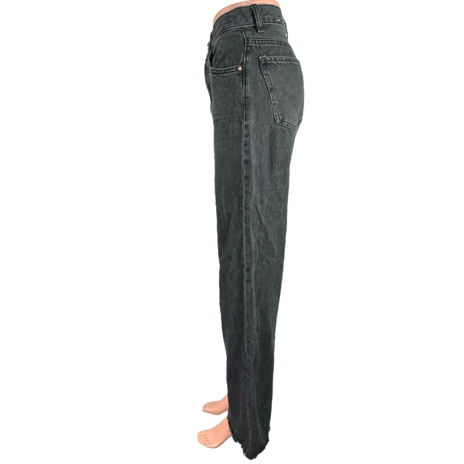 MNG Black Nora High Rise Raw Hem Casual Stretch Wide Leg Ankle Denim Jeans Sz 2