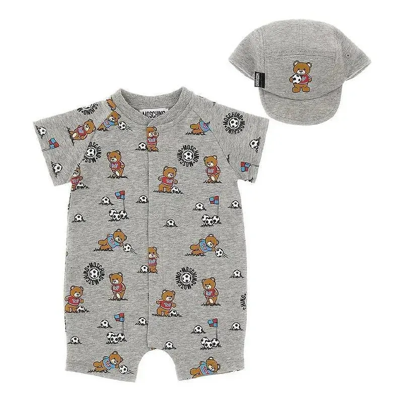 Moschino Baby - Boy Romper And Hat Gift Set Soccer, Grey Toy