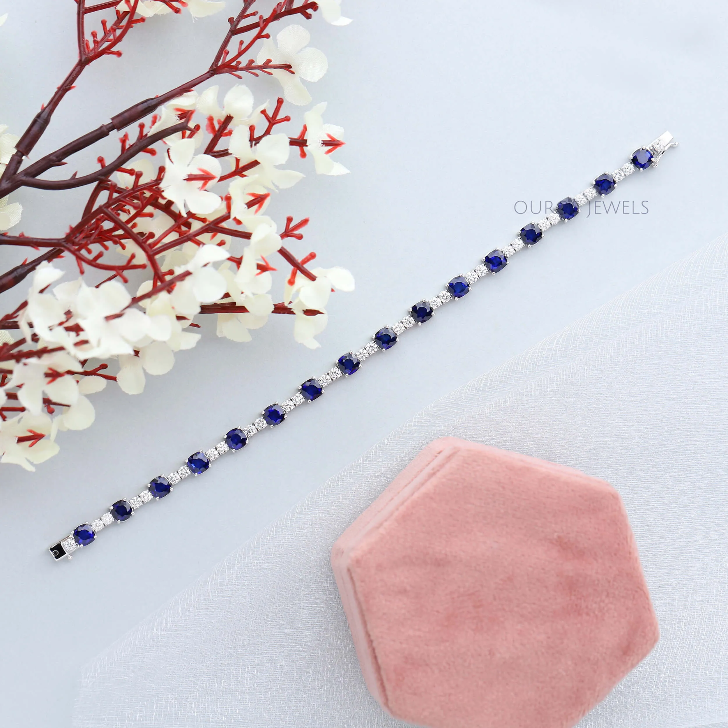 Natural Blue Sapphire Cushion Tennis Bracelet