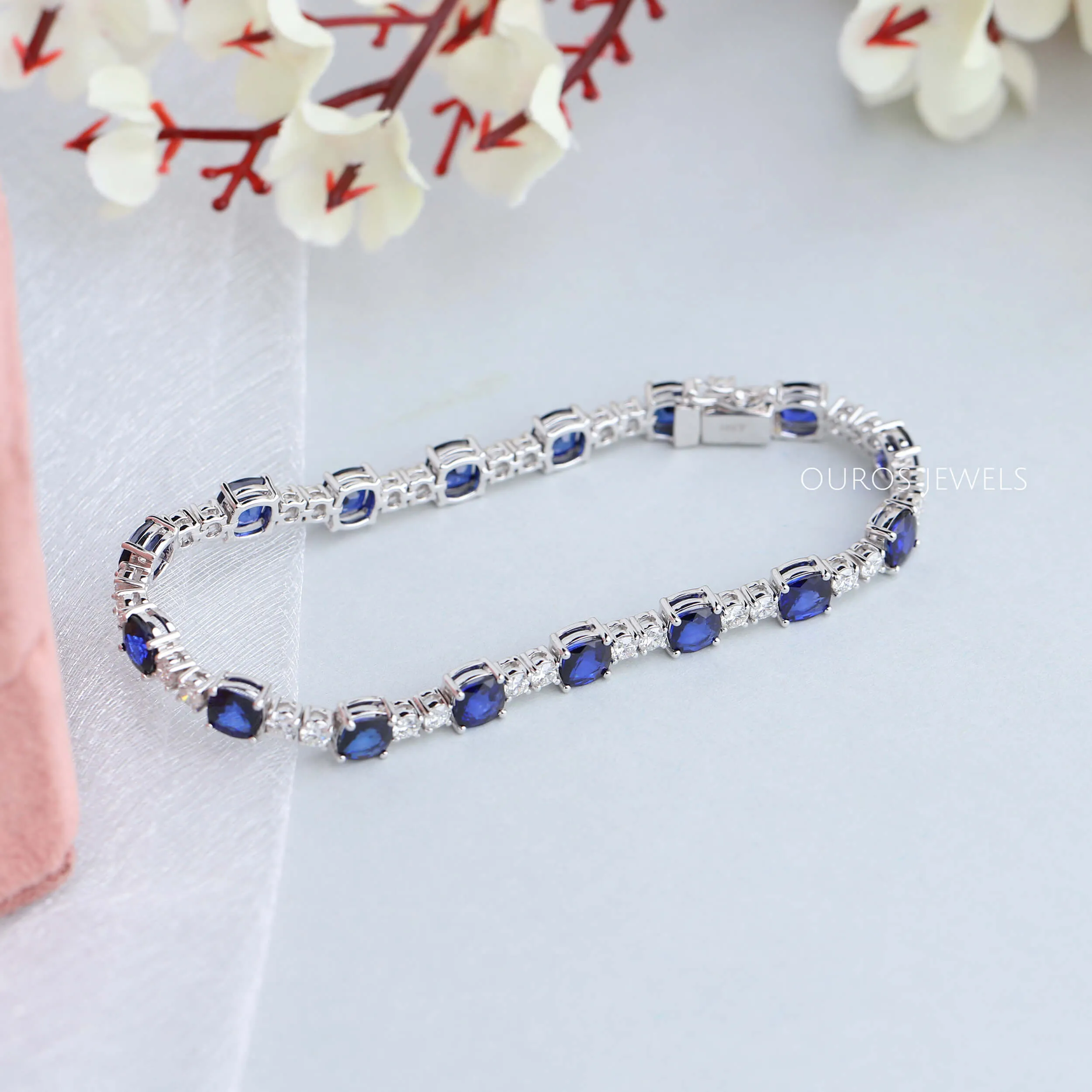 Natural Blue Sapphire Cushion Tennis Bracelet