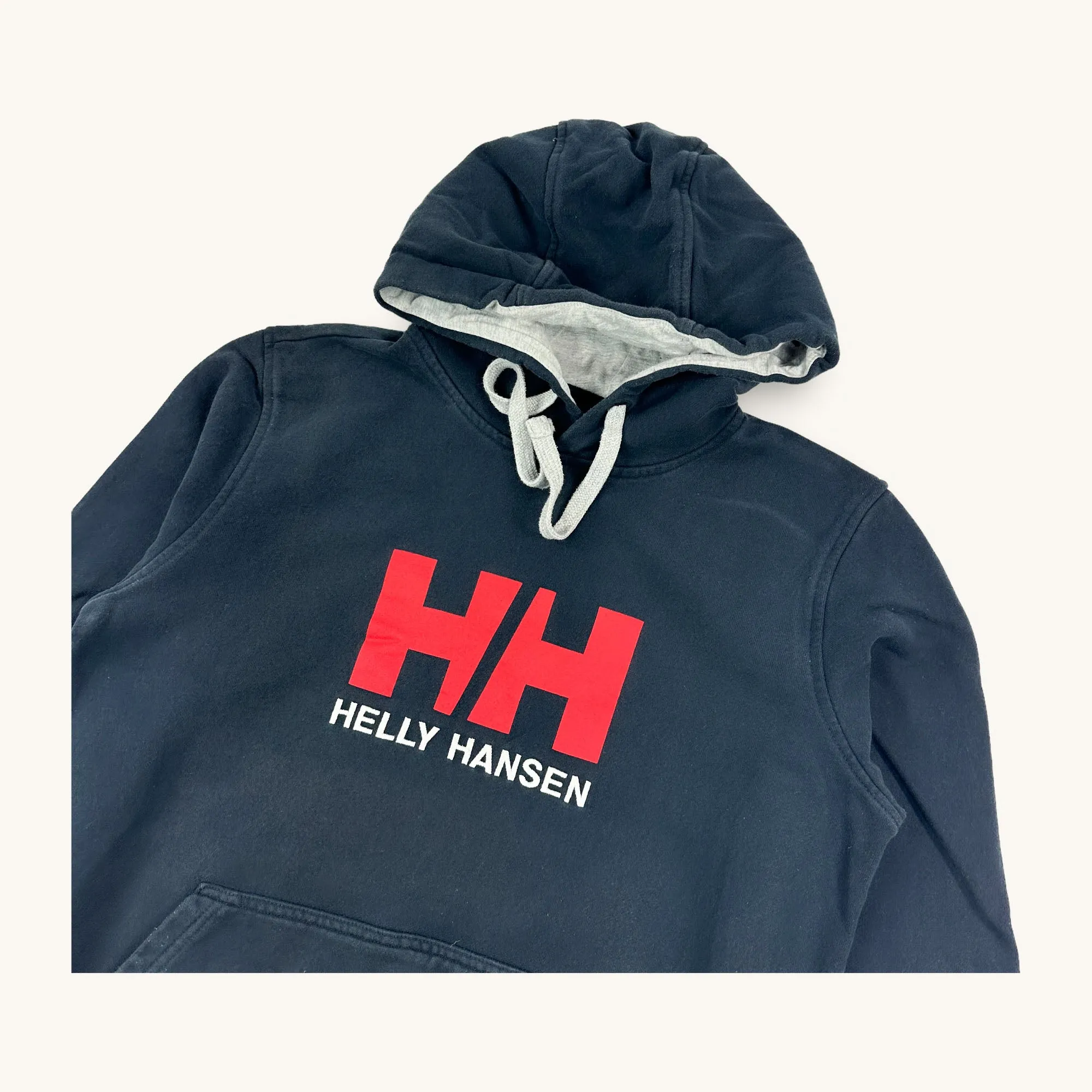 Navy Blue 90s Helly Hansen Spellout Hoodie Sweatshirt (M)