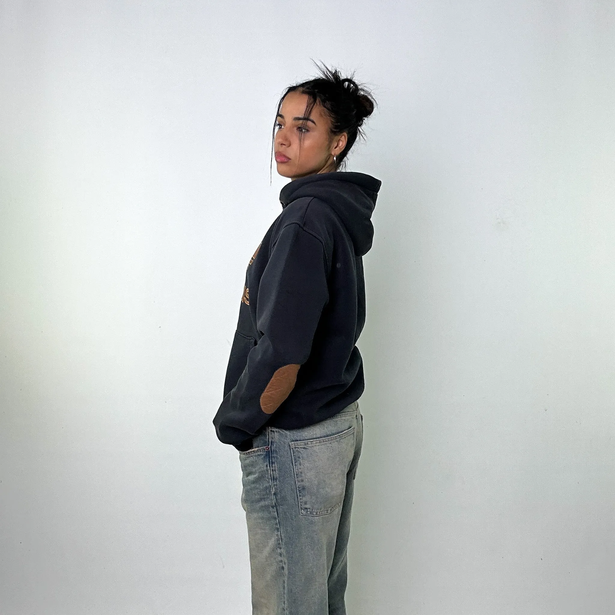 Navy Blue y2ks Adidas Spellout Hoodie Sweatshirt (M)