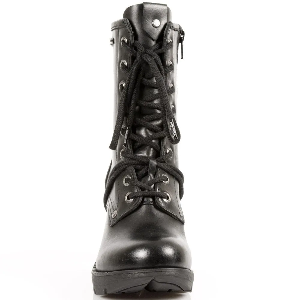 NEW ROCK -  TR001-S1 Ladies Black Lace Up Boots