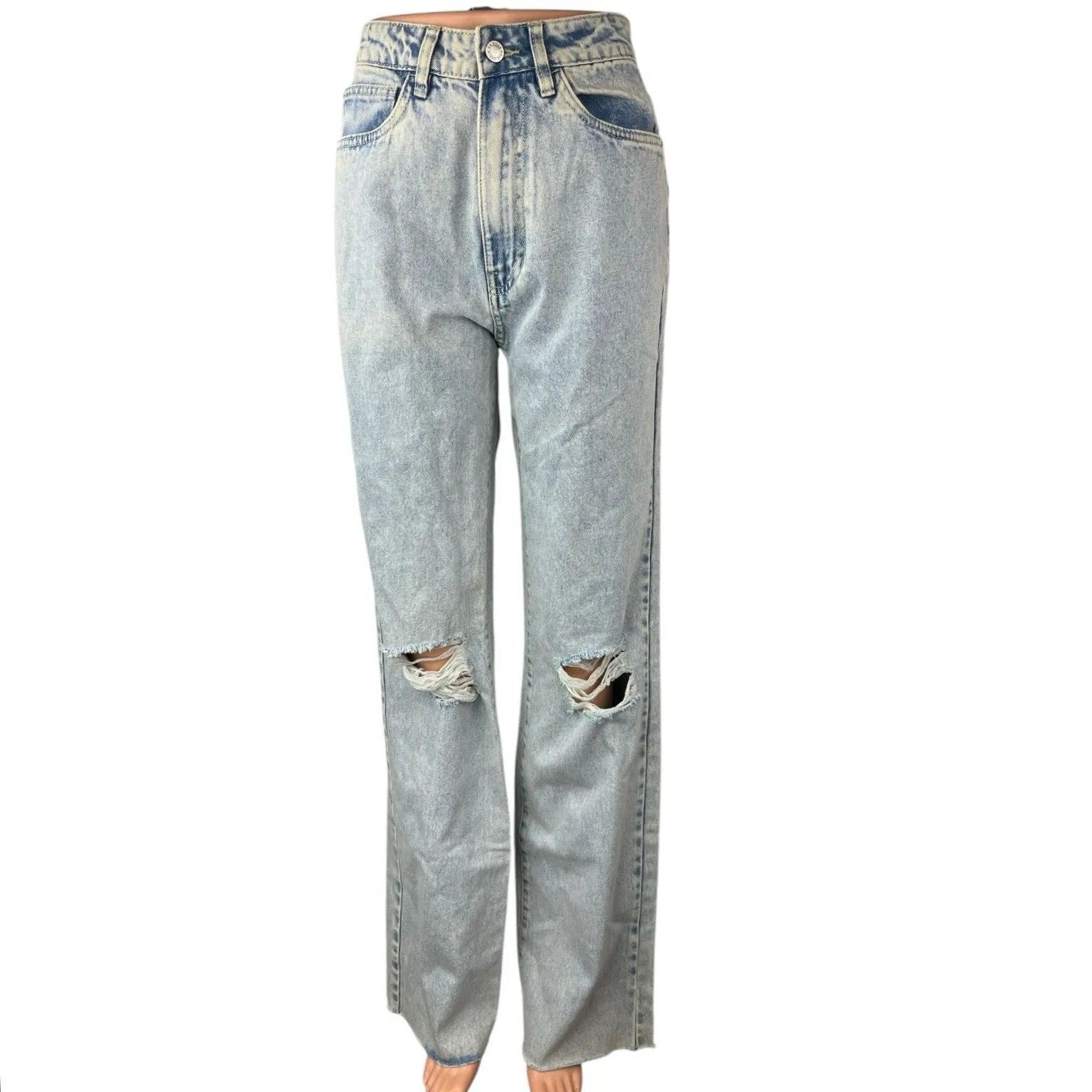 NEW WeWoreWhat Women's Rigid Denim Light Wash Distressed High Rise Dad Jeans  28