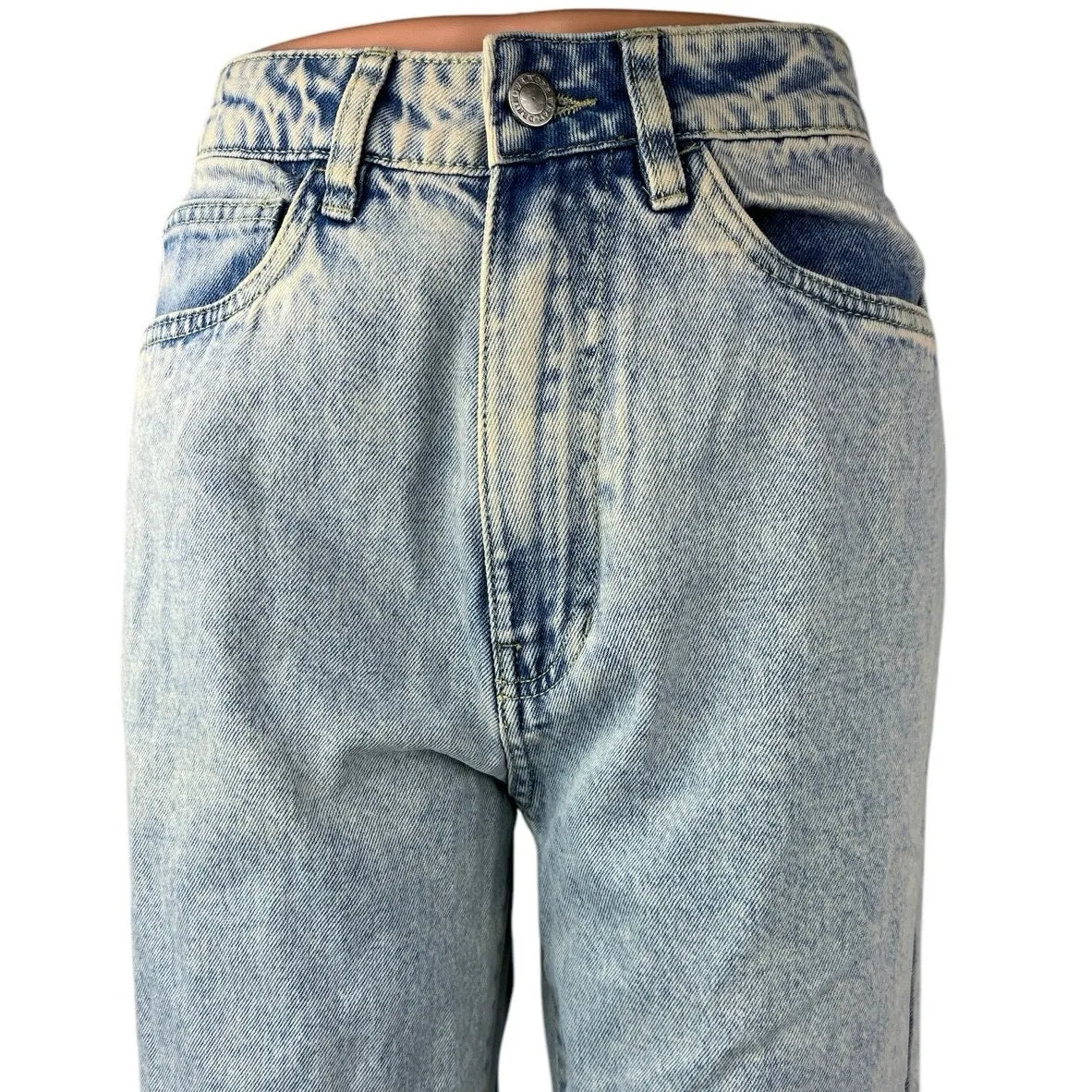 NEW WeWoreWhat Women's Rigid Denim Light Wash Distressed High Rise Dad Jeans  28