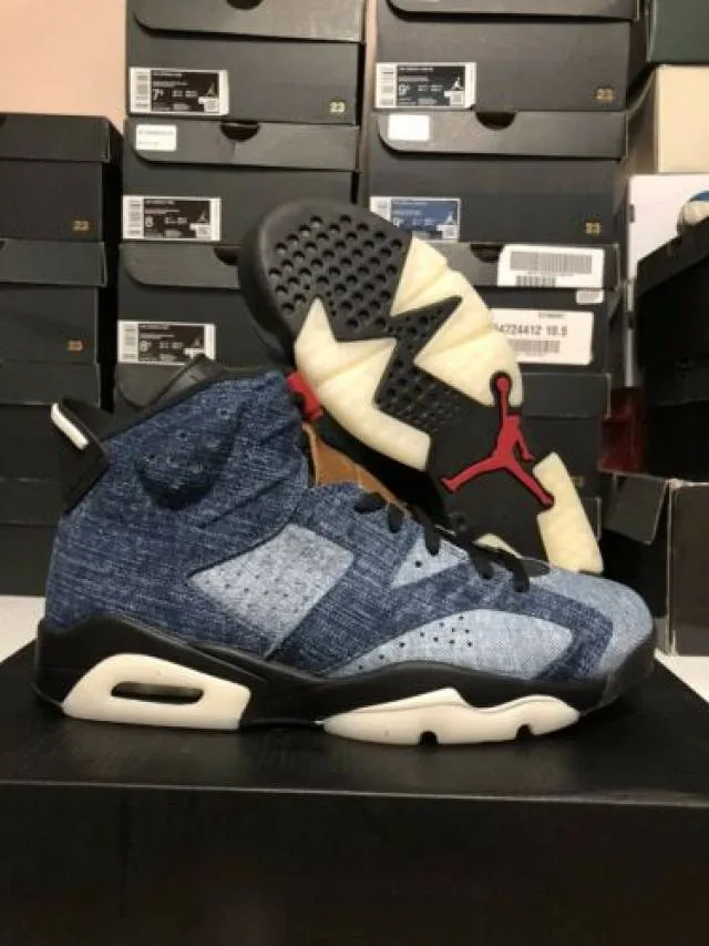 Nike air jordan 6 washed denim varsity red black men’s 9