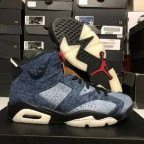 Nike air jordan 6 washed denim varsity red black men’s 9