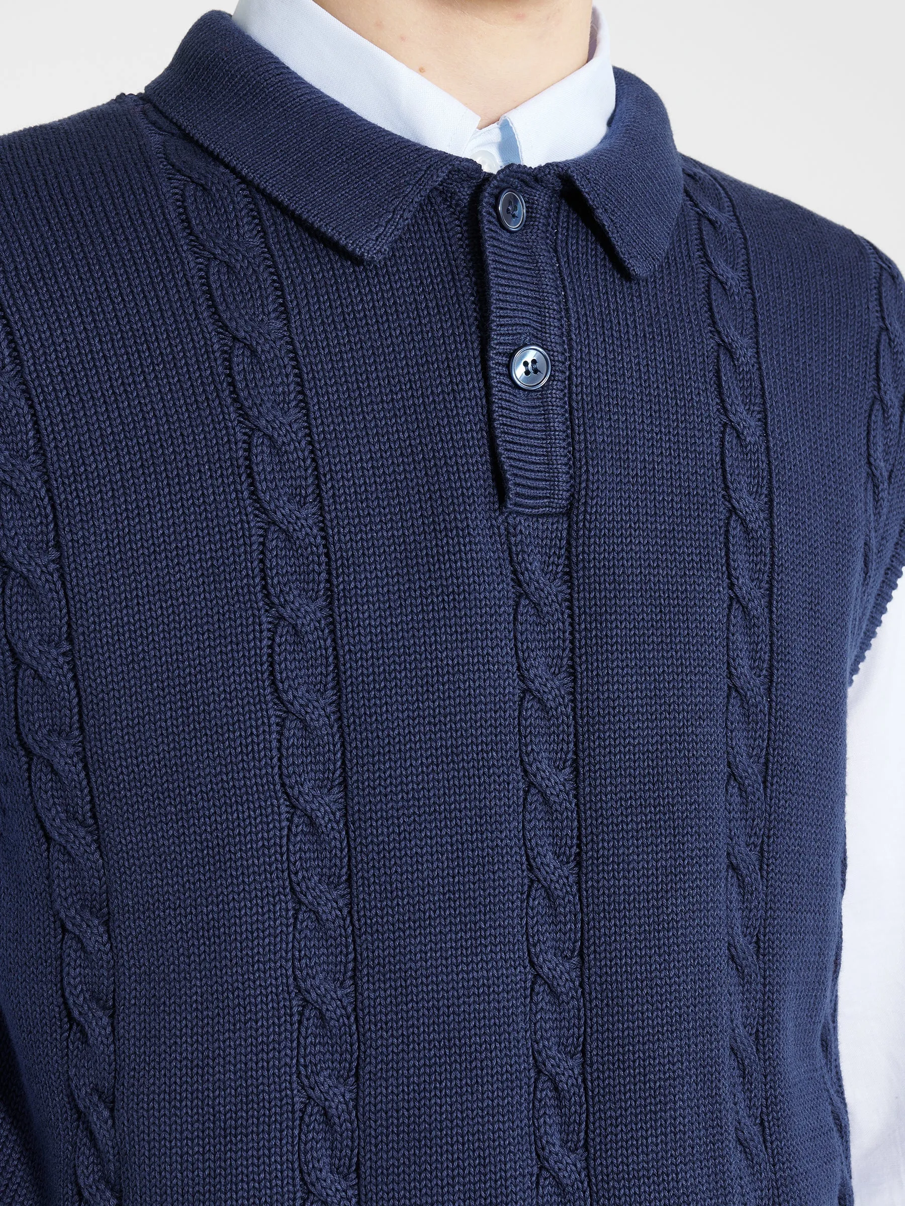 Noah Cotton Cable Sweater Vest Navy