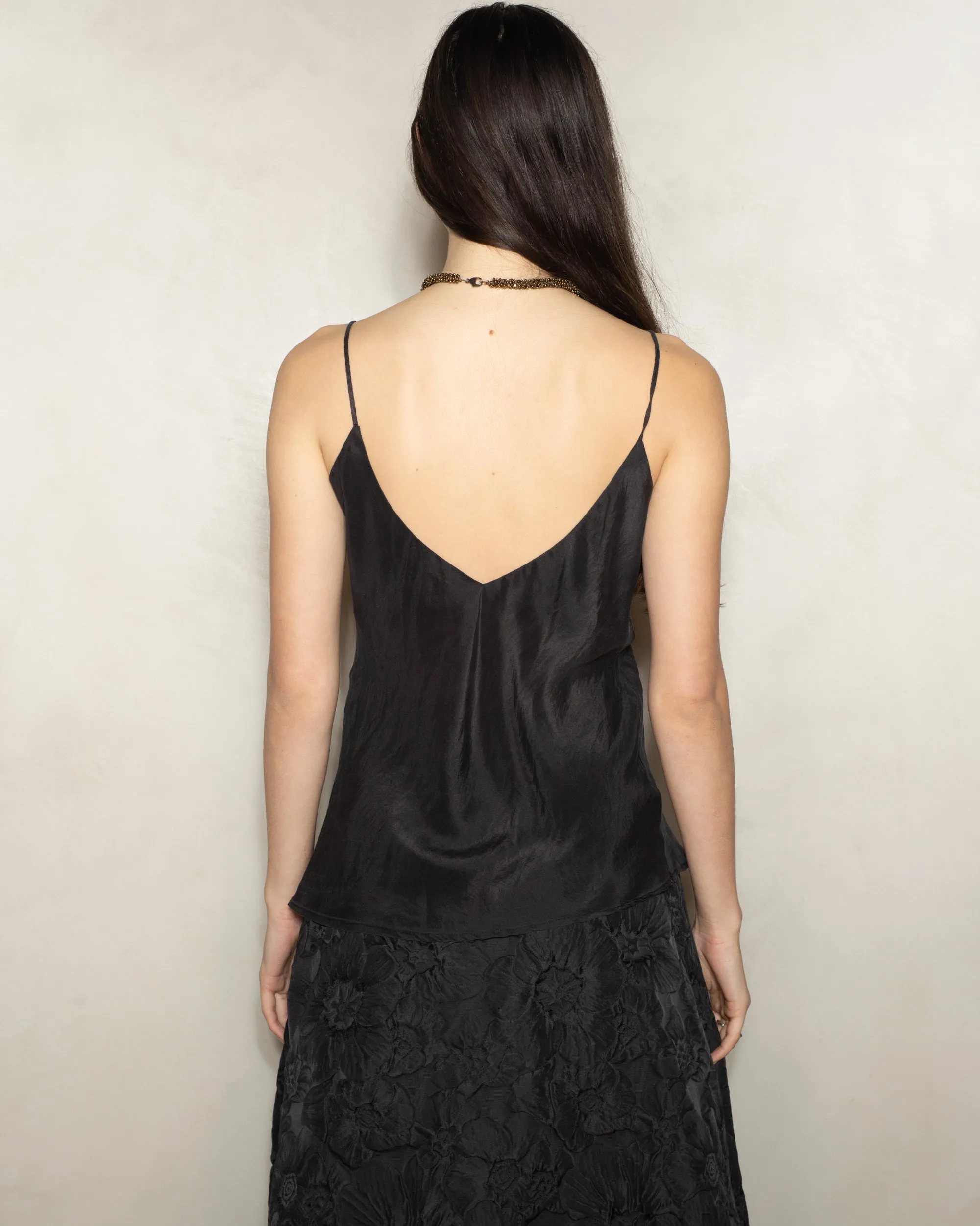 Noir Silk Sleeveless V-Neck Top