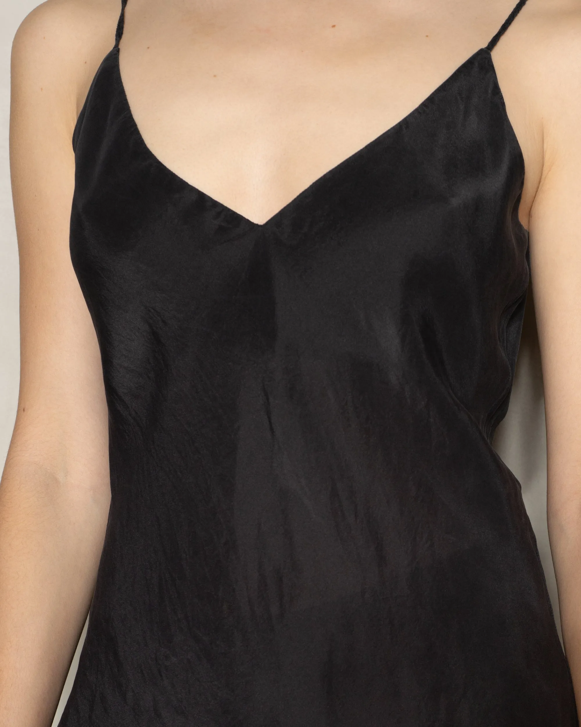 Noir Silk Sleeveless V-Neck Top