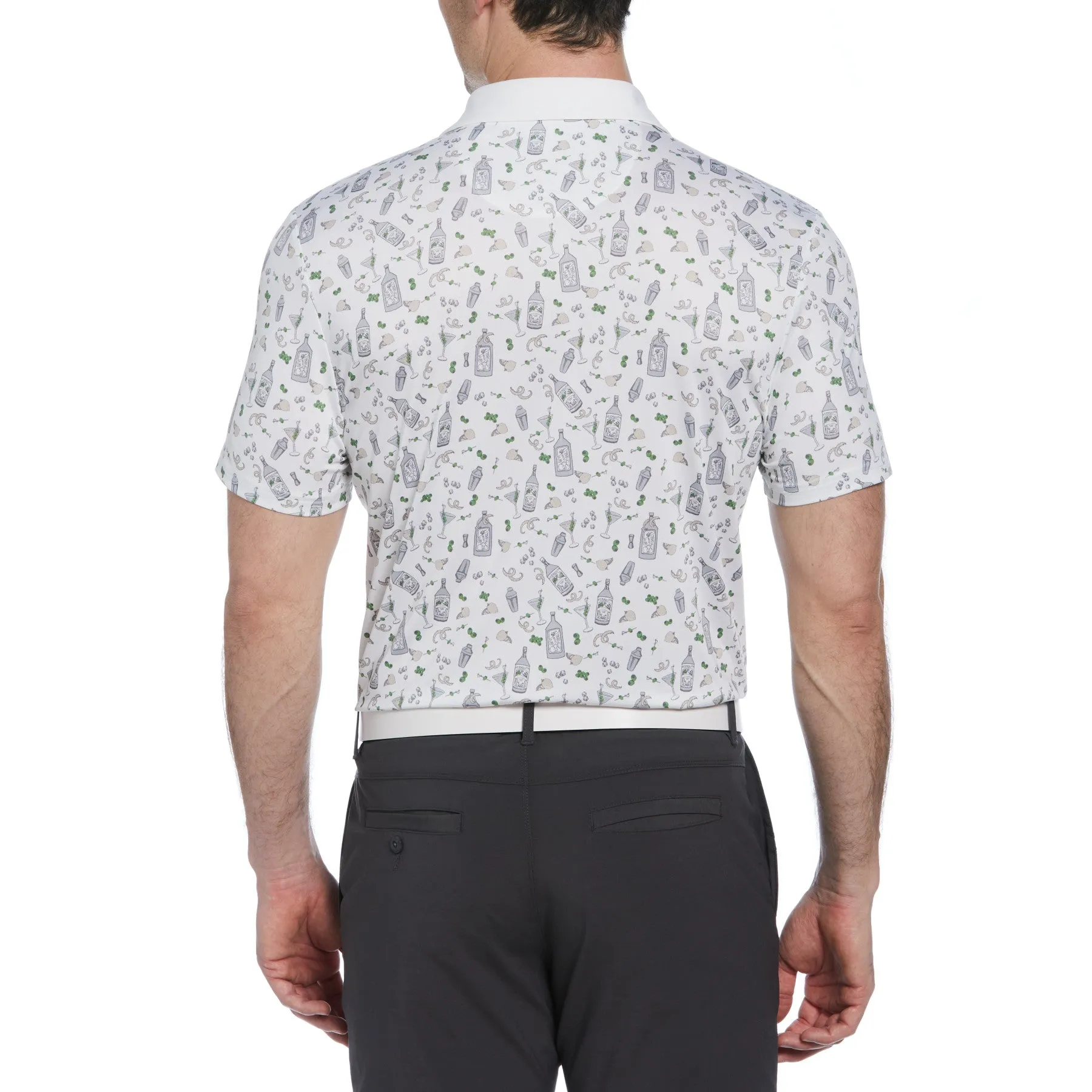 Novelty Martini Print Golf Polo Shirt In Bright White