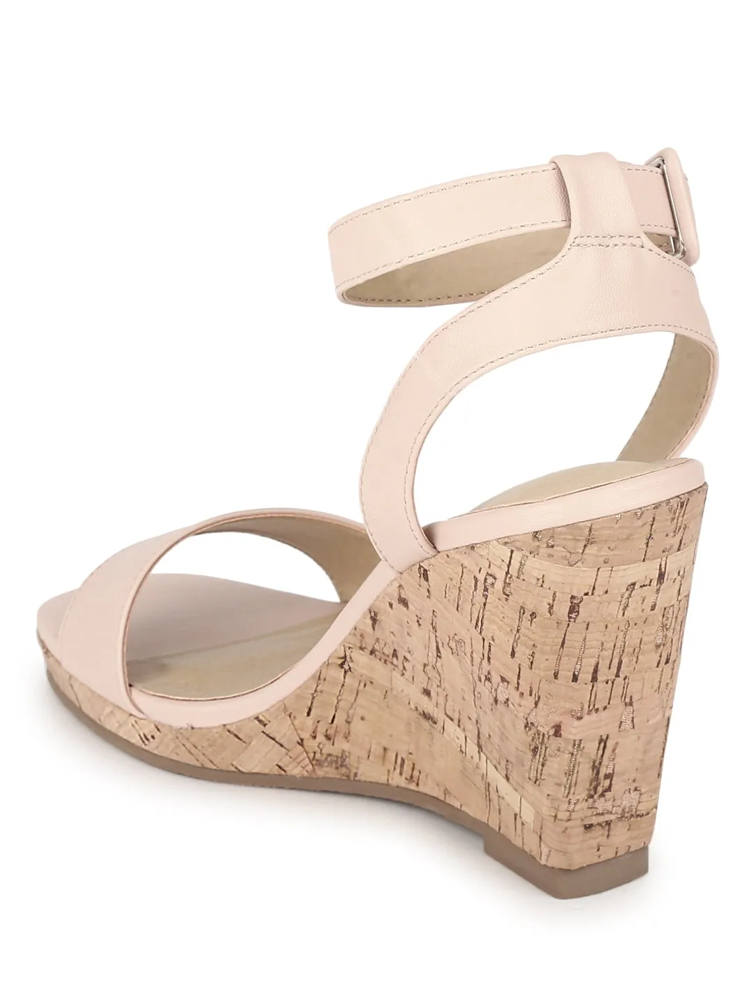 Nude PU Wedge Heel Sandals