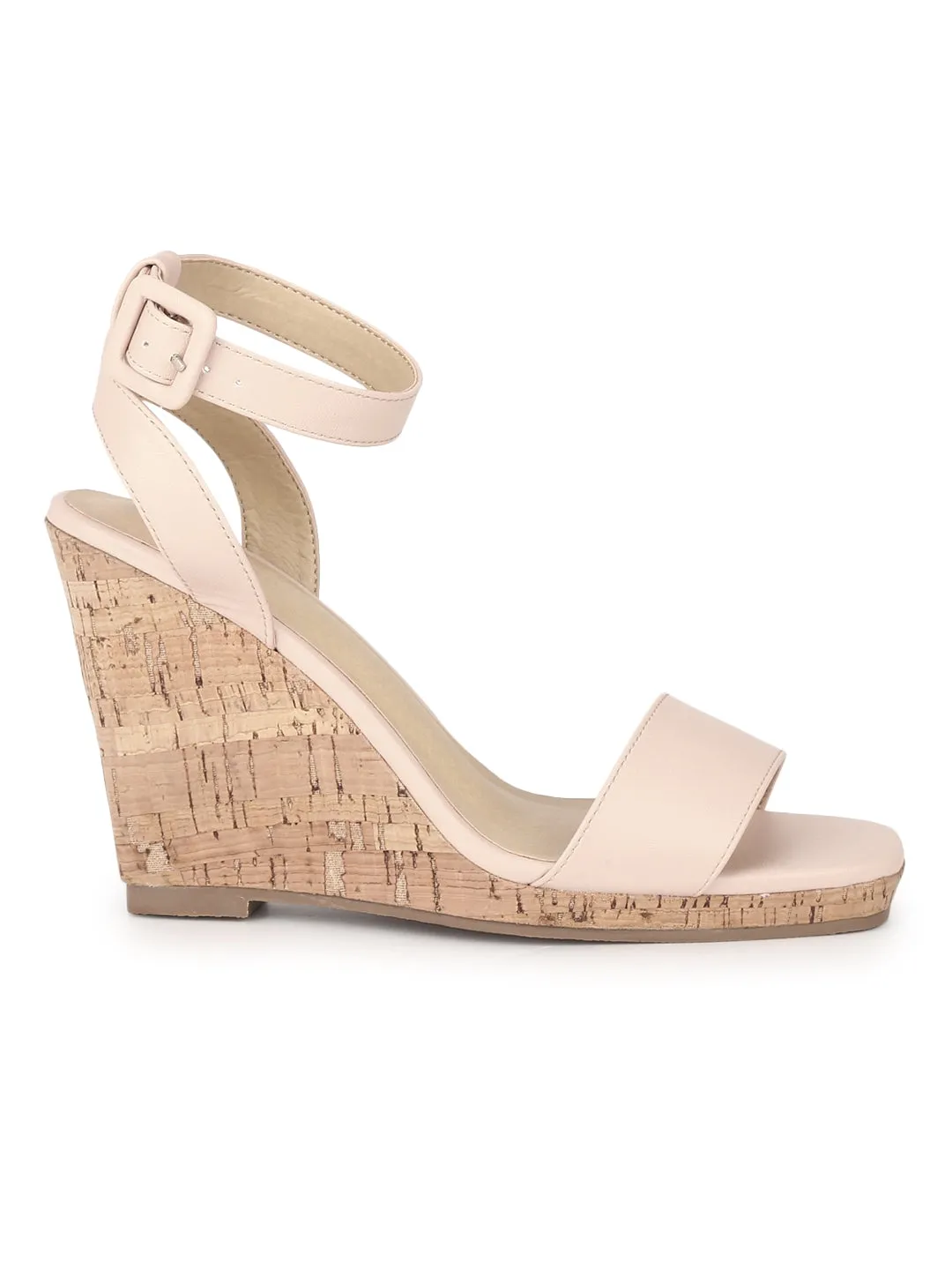 Nude PU Wedge Heel Sandals