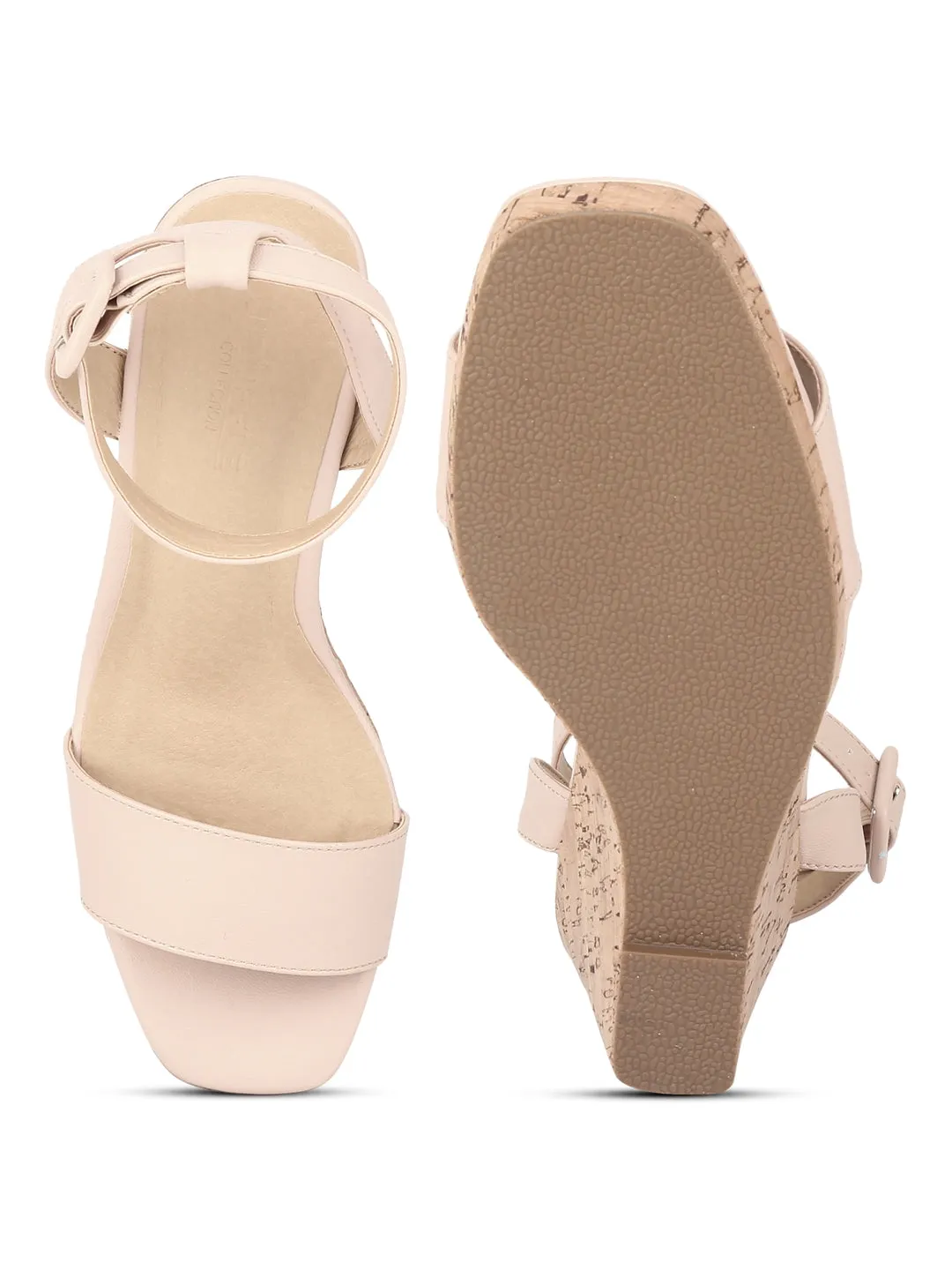 Nude PU Wedge Heel Sandals