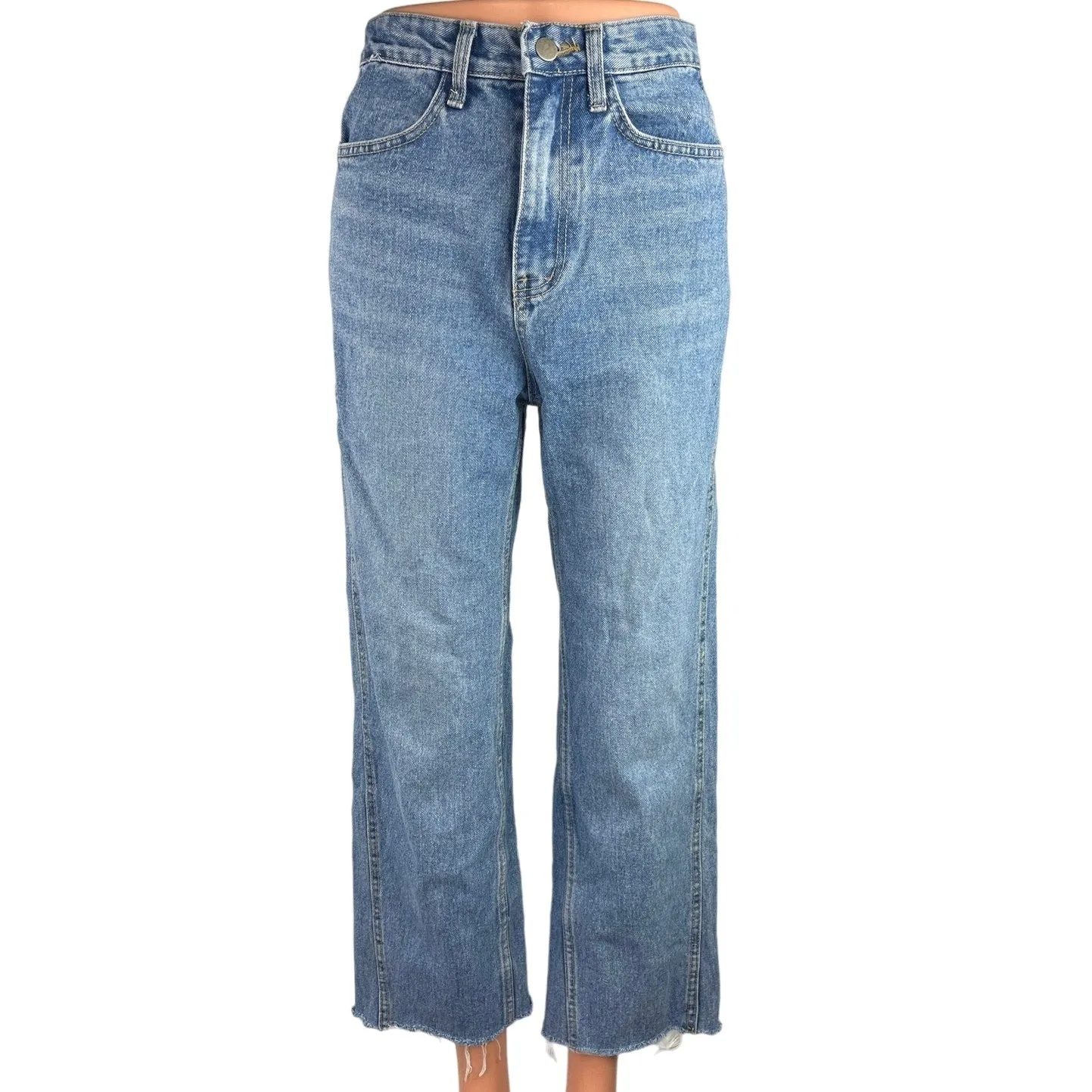 Oak + Fort Blue 100% Cotton High Rise Light Wash Cropped Wide Leg Jeans Size S