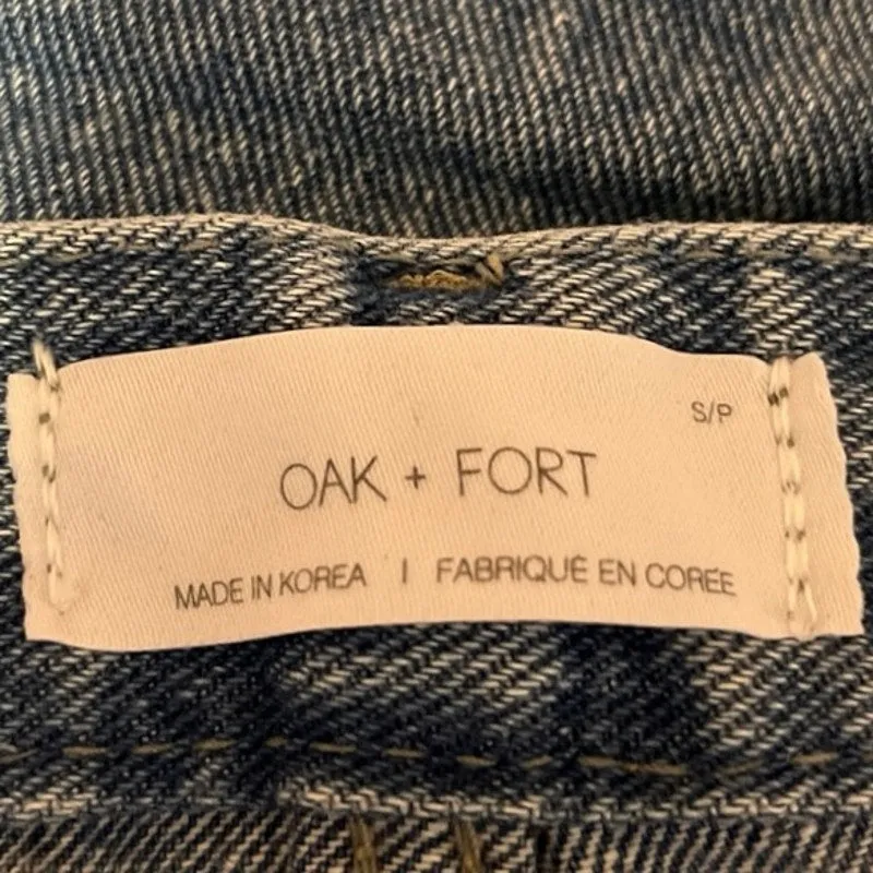 Oak + Fort Blue 100% Cotton High Rise Light Wash Cropped Wide Leg Jeans Size S