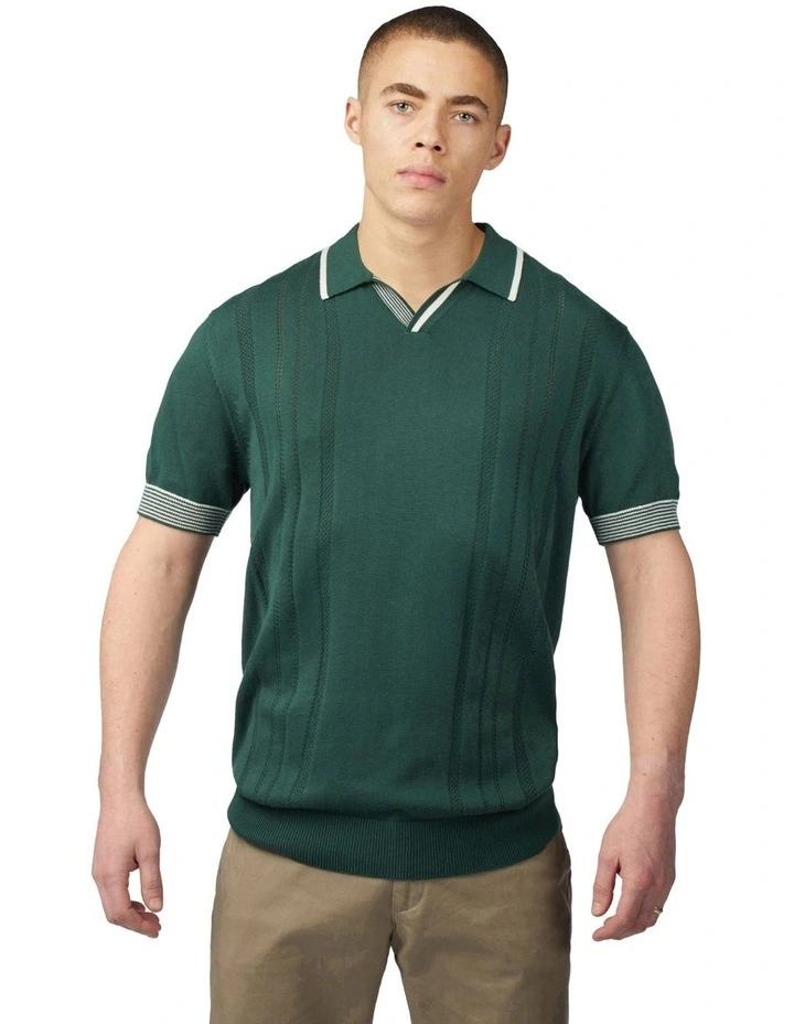 Open Neck Polo in Green