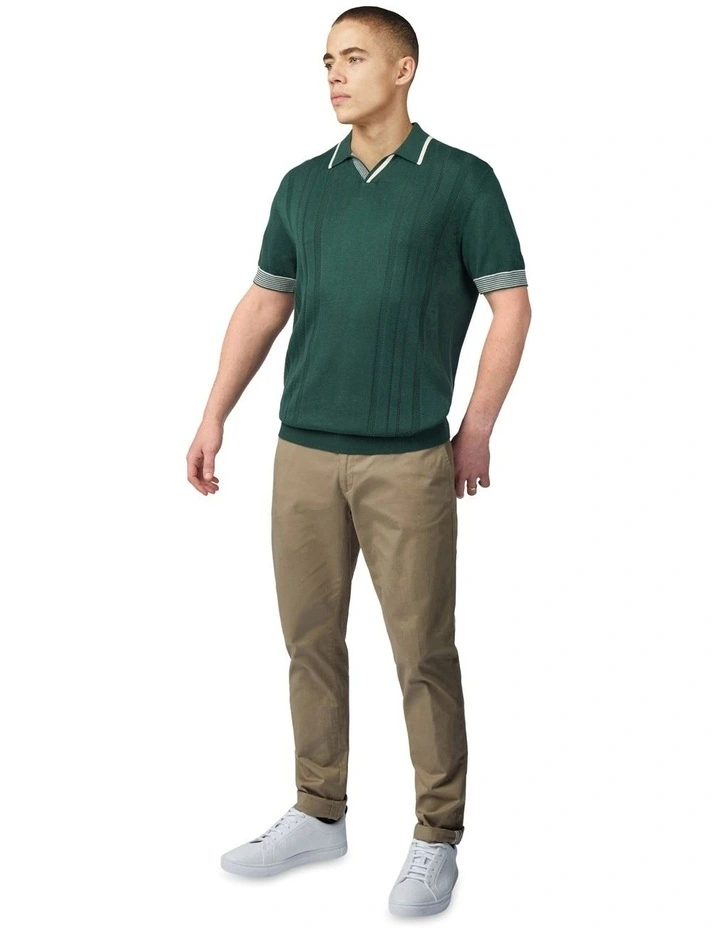 Open Neck Polo in Green