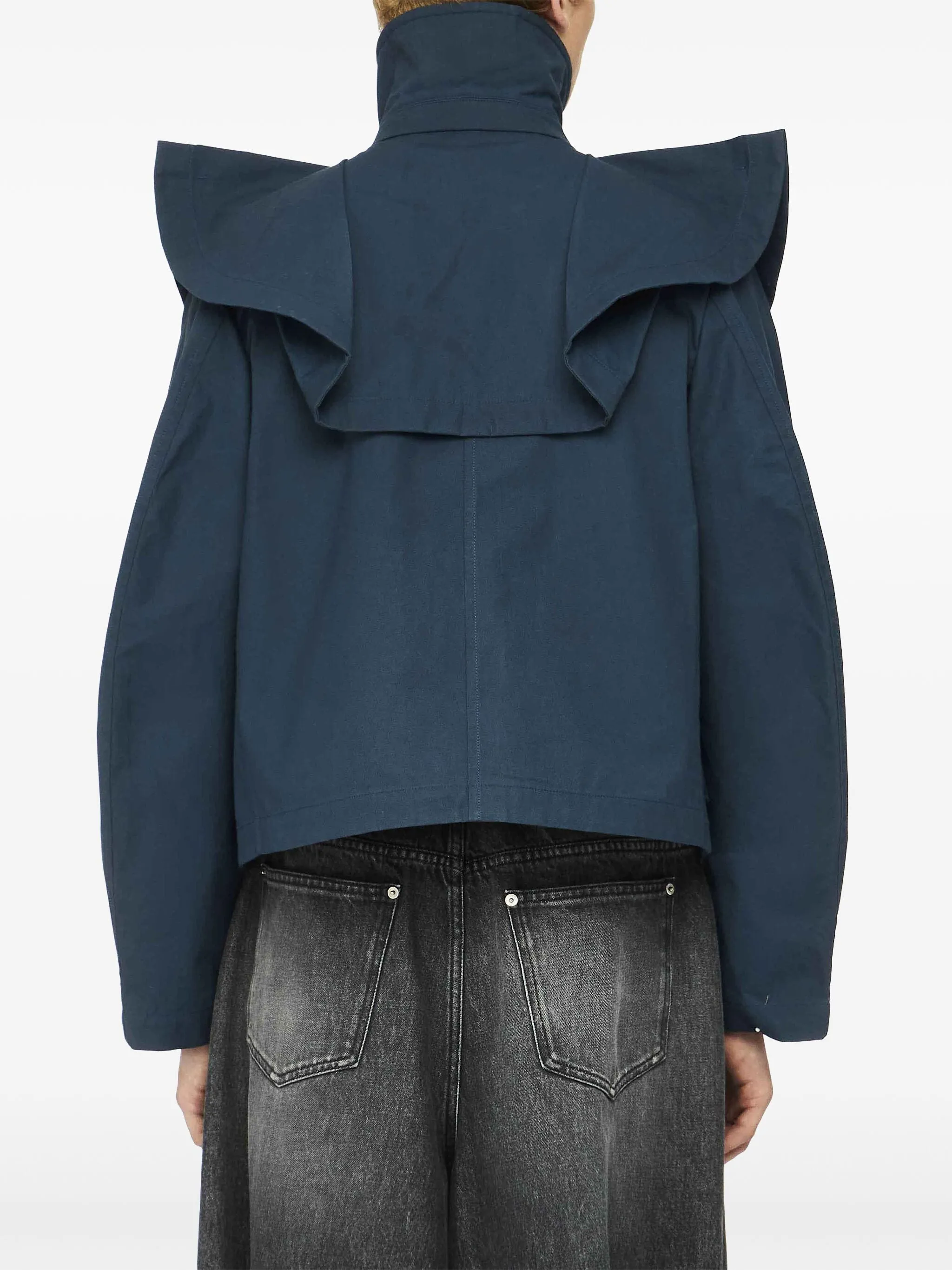 Oversized Collar Cropped Trench Jacket - Light Indigo