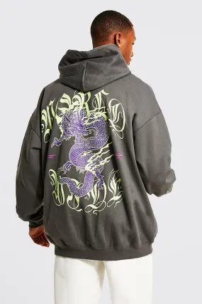 Oversized Dragon Back Graphic Hoodie