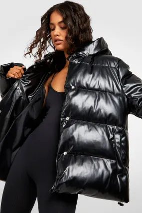 Oversized Faux Leather Puffer Jacket