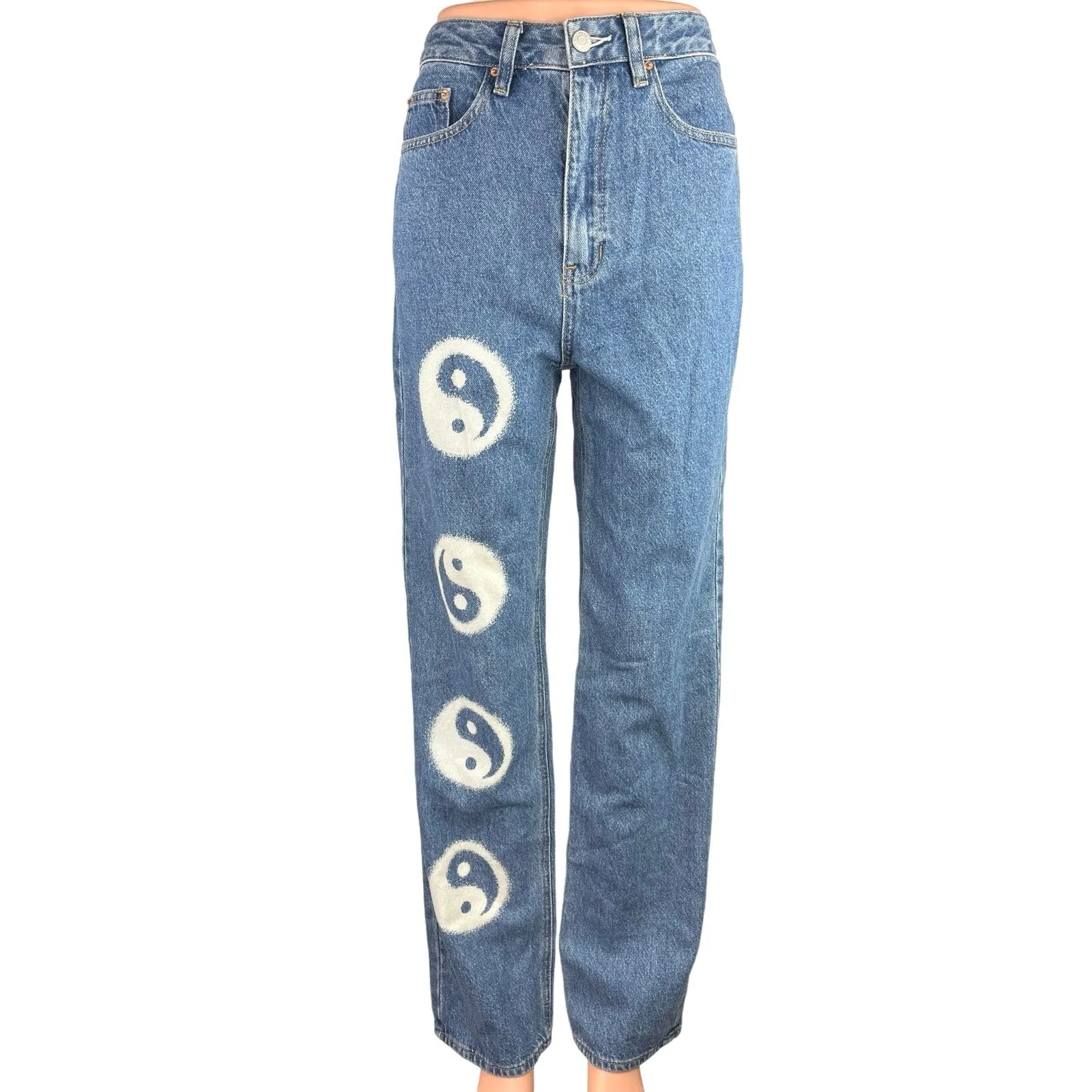 Pacsun Blue Yin Yang Medium Wash High Rise Casual Wide Leg Denim Jeans Size 26