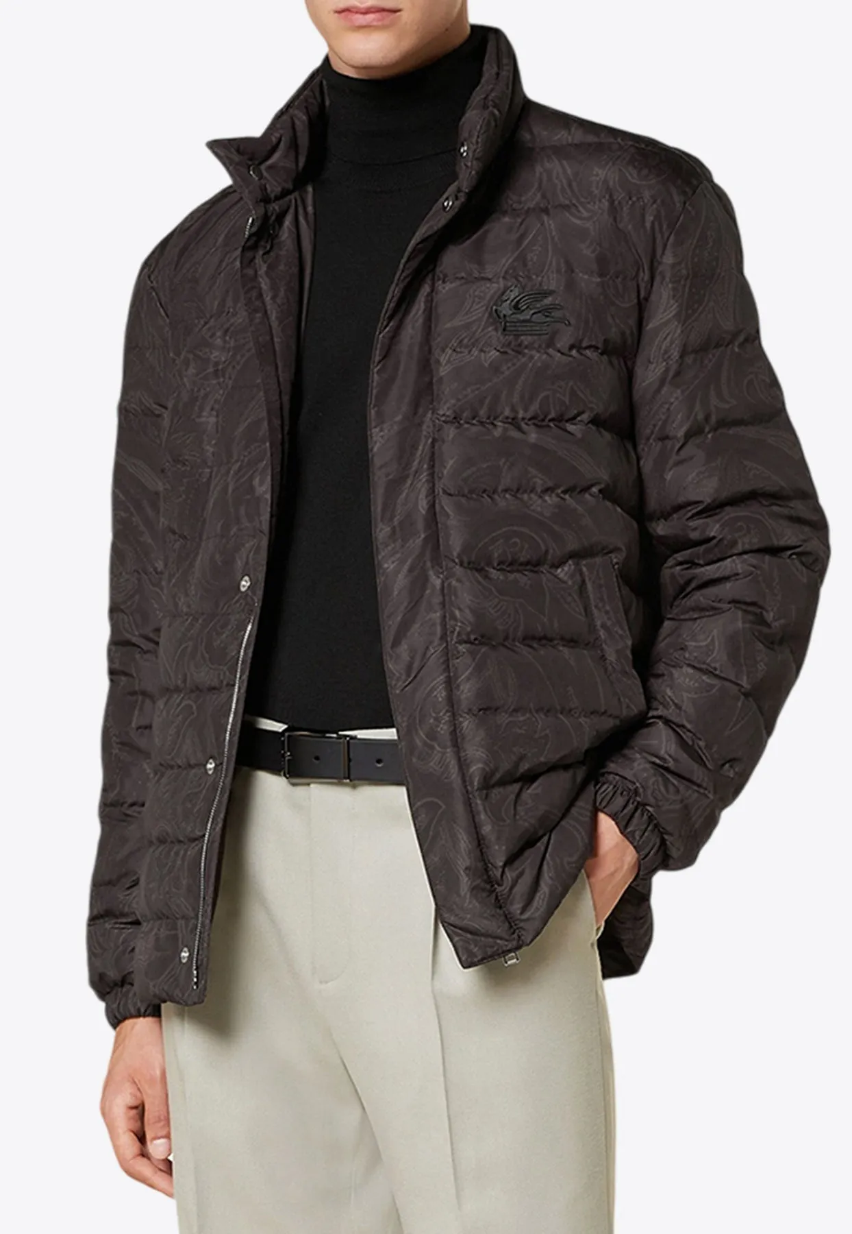 Paisley Jacquard Zip-Up Down Jacket