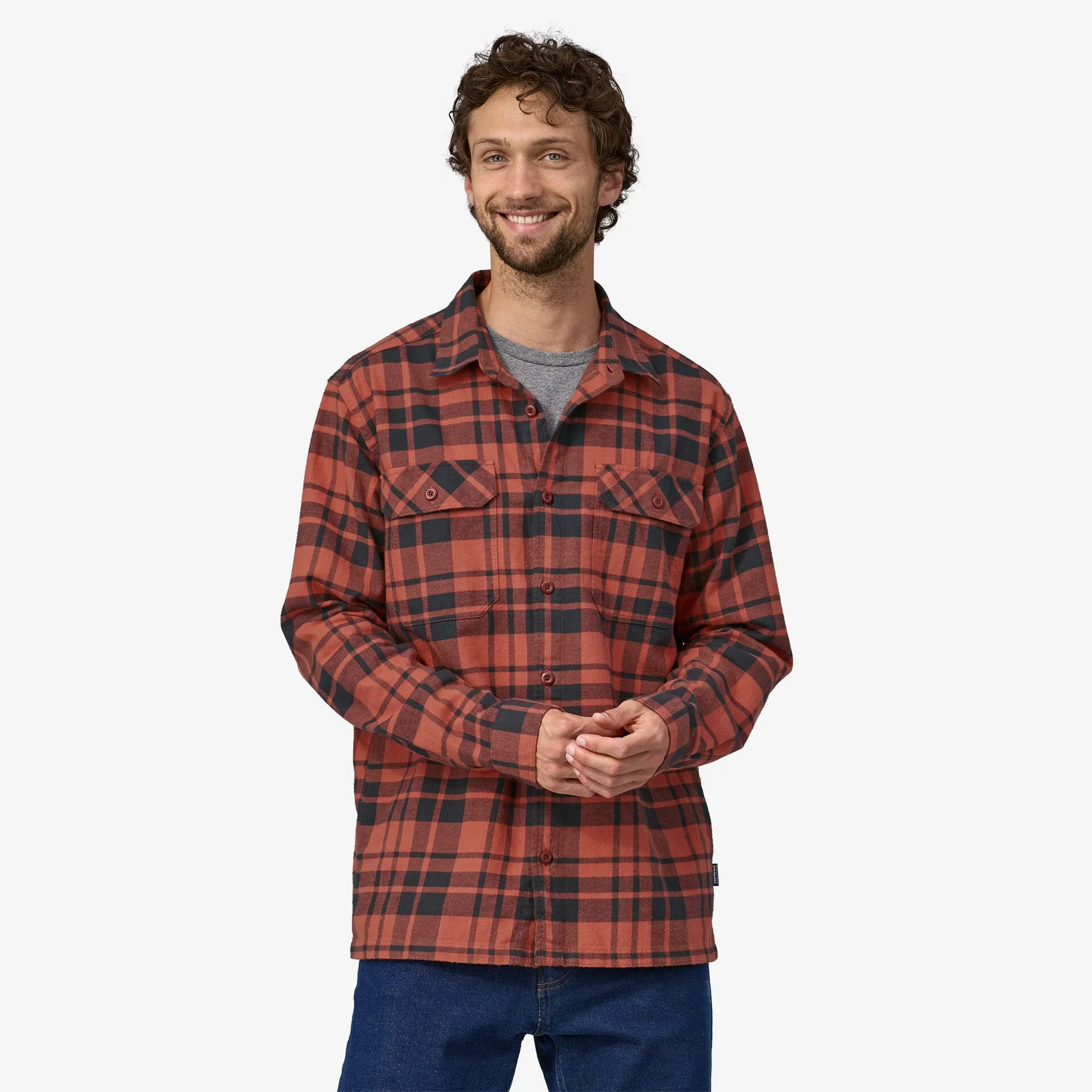 Patagonia Organic Cotton Fjord Flannel L/S Shirt - Ice Caps: Burl Red