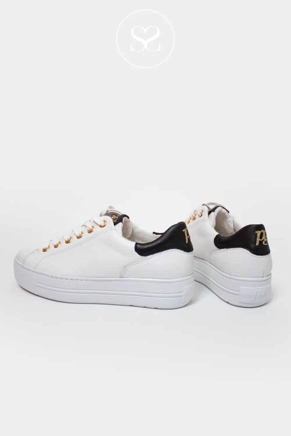 PAUL GREEN 5320 WHITE/BLACK PLATFORM TRAINERS
