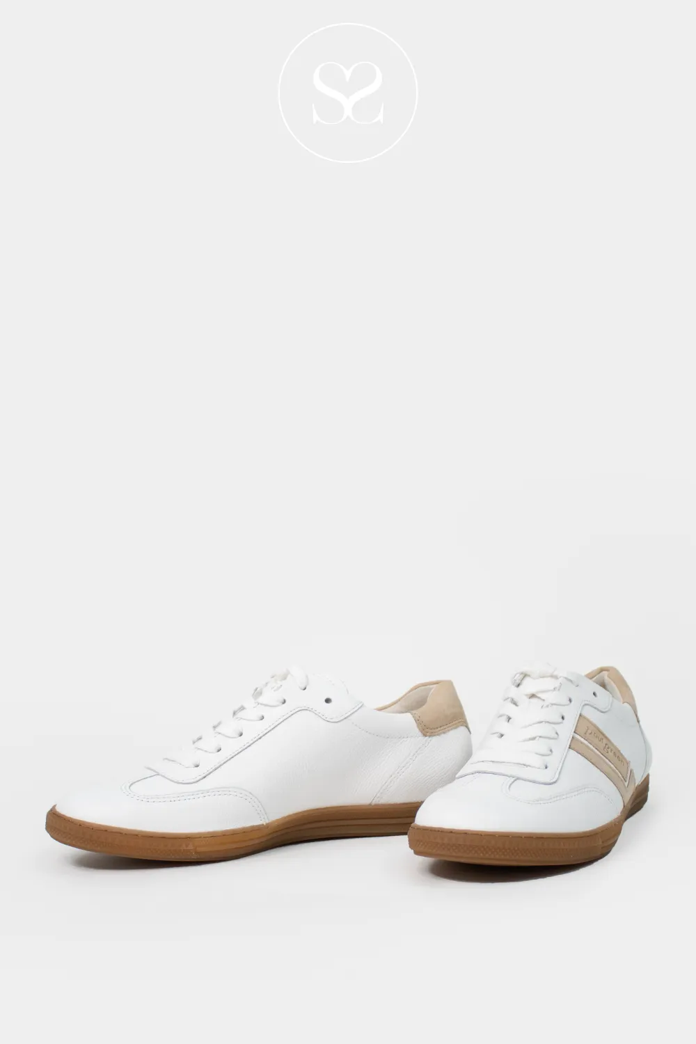 PAUL GREEN 5464 TAUPE/CREAM LEATHER PLATFORM TRAINERS