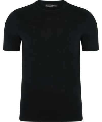 Paul James Knitwear Black Mens Superfine Nico Mercerised Cotton Knitted T-Shirt