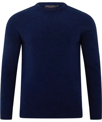 Paul James Knitwear Blue Mens Lambswool Lawrence Saddle Shoulder Jumper