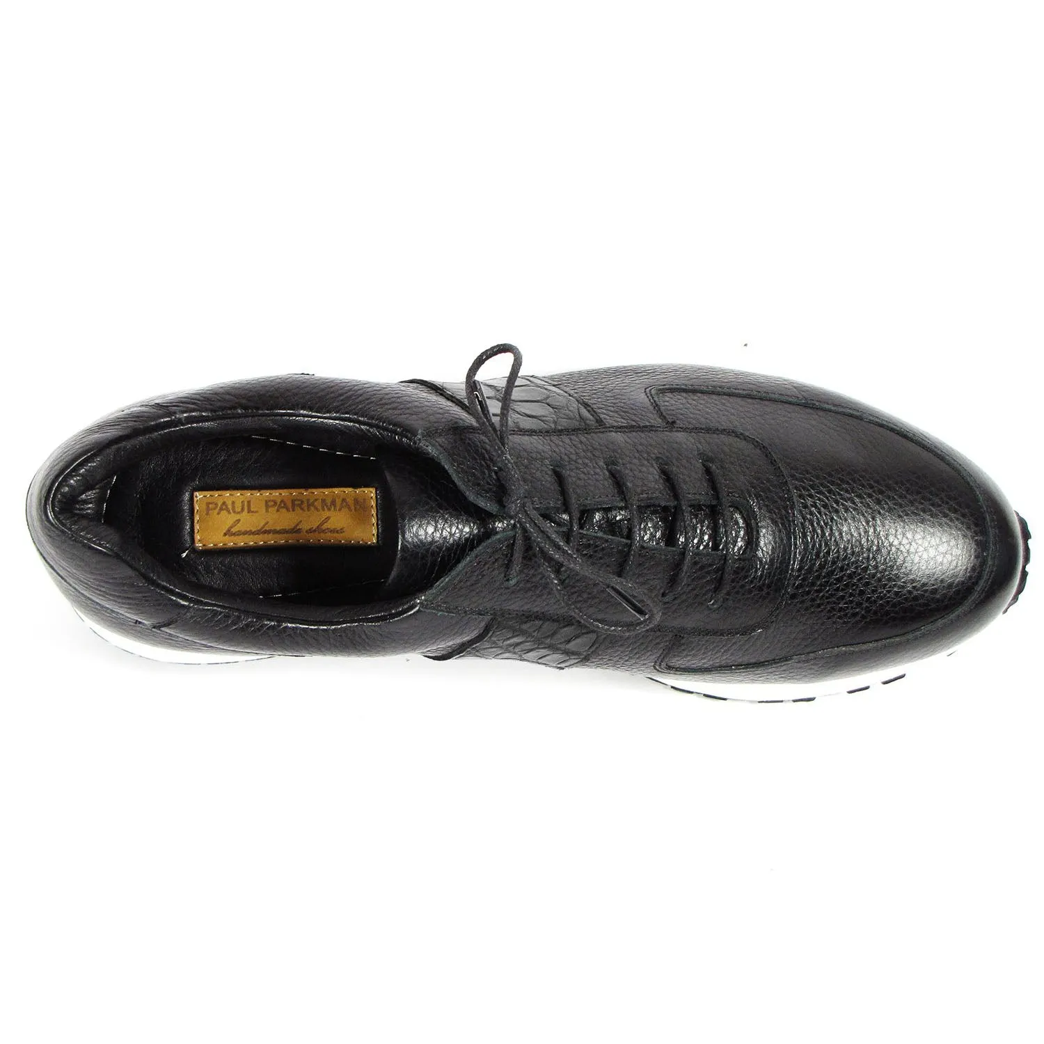 Paul Parkman LP206BLK Men's Shoes Black Crocodile Print / Calf-Skin Leather Casual Sneakers (PM6320)
