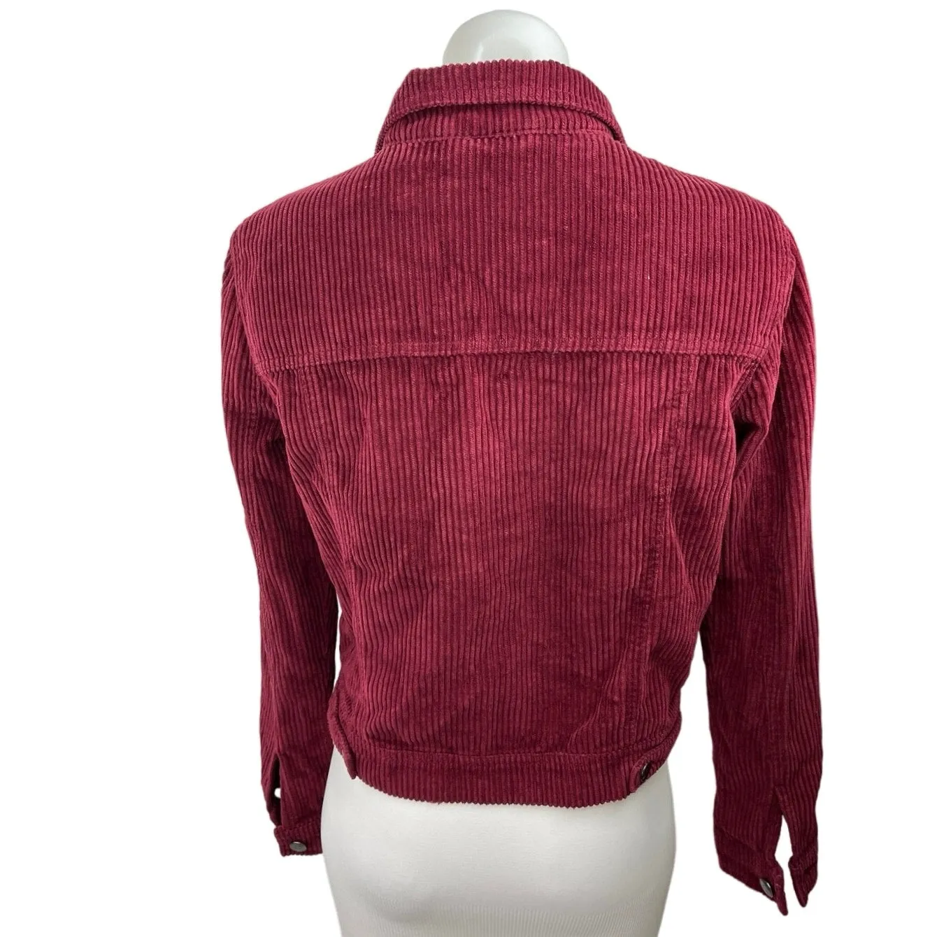 Per Se Maroon Corduroy Collared Button Down Long Sleeve Cropped Jacket Size S