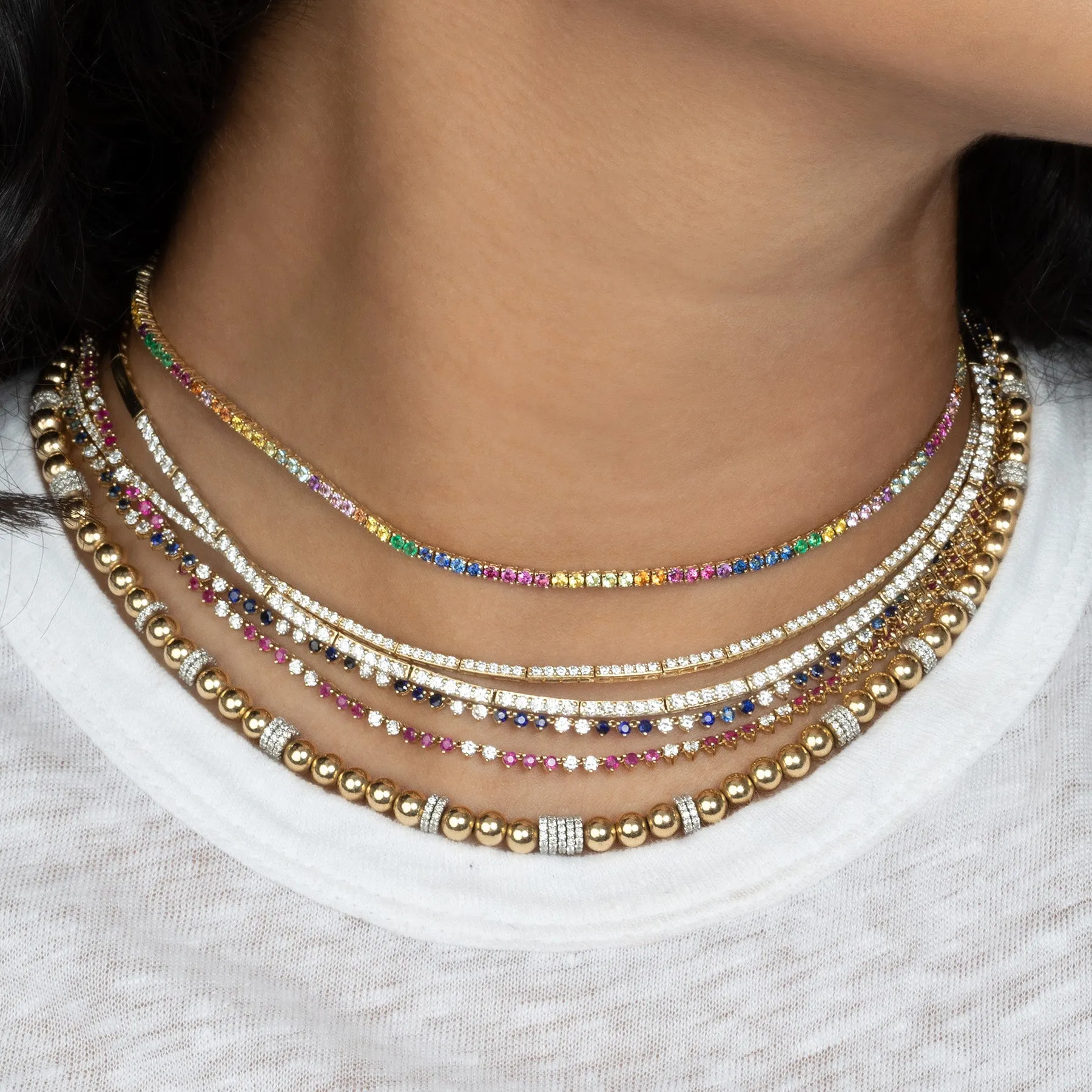 Perfect Collar Tennis Necklace - Rainbow / 14k Yellow Gold
