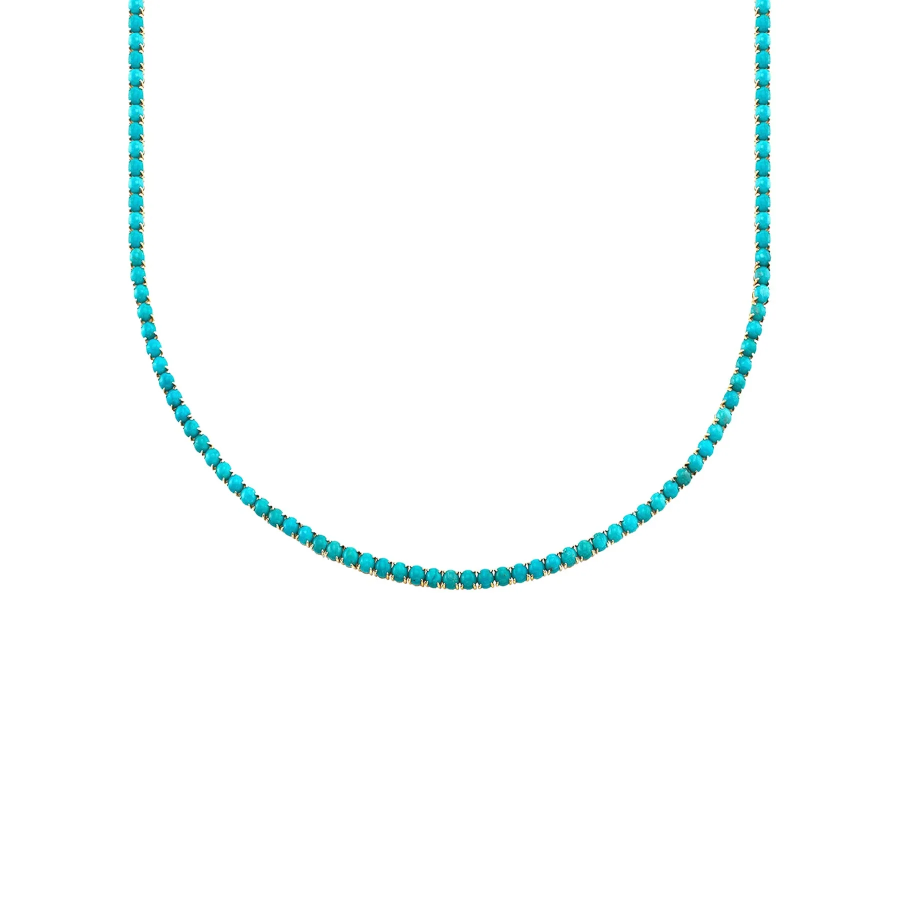 Perfect Personalized Collar Tennis Necklace - Turquoise / 14k Yellow Gold
