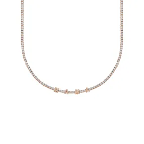 Perfect Personalized Collar Tennis Necklace - White Diamond / 14k Rose Gold
