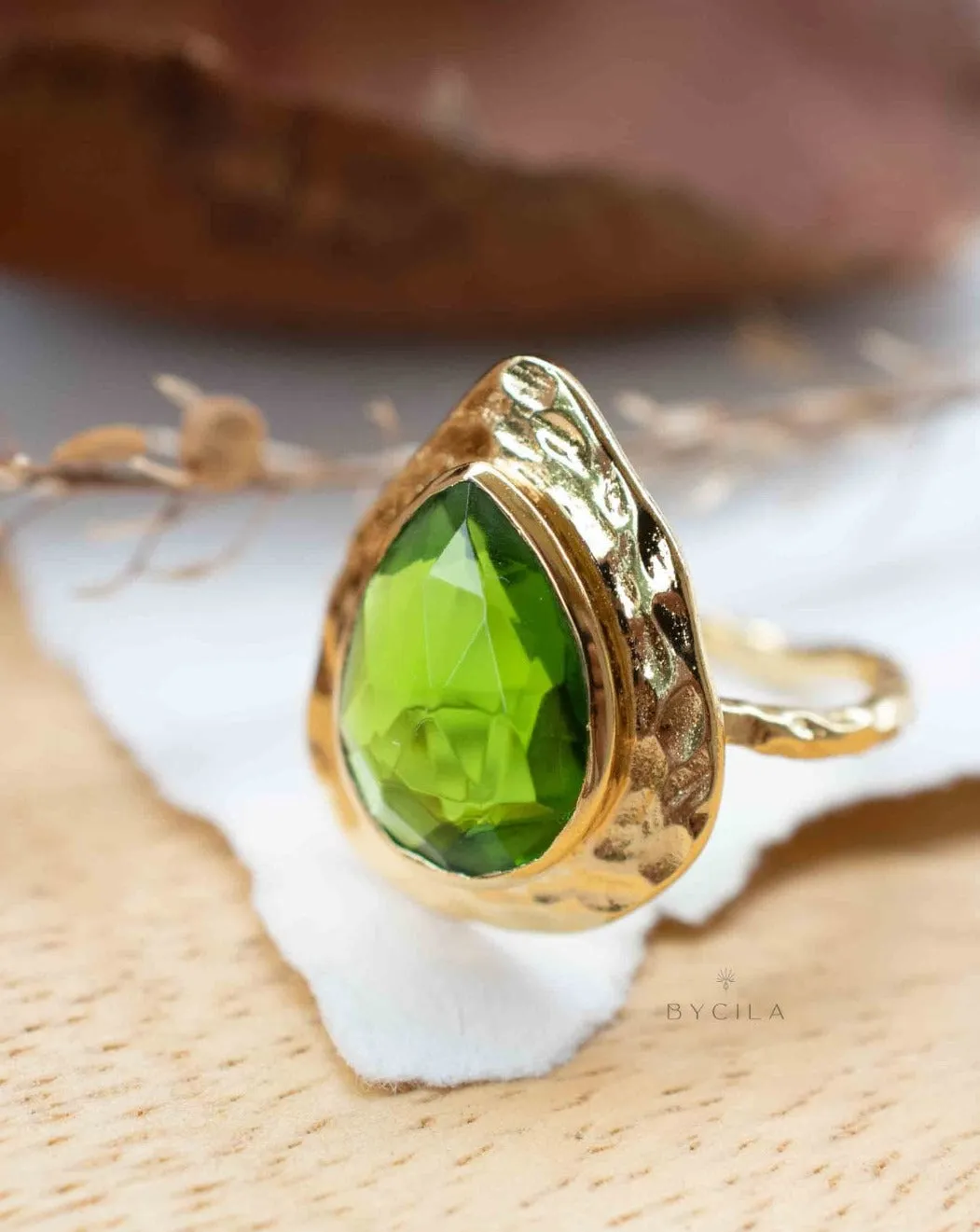 Peridot hydro Gold Plated Ring *  Statement Ring * Green Stone * Gold Ring  * Large Ring Statement * August Birthstone BJR296