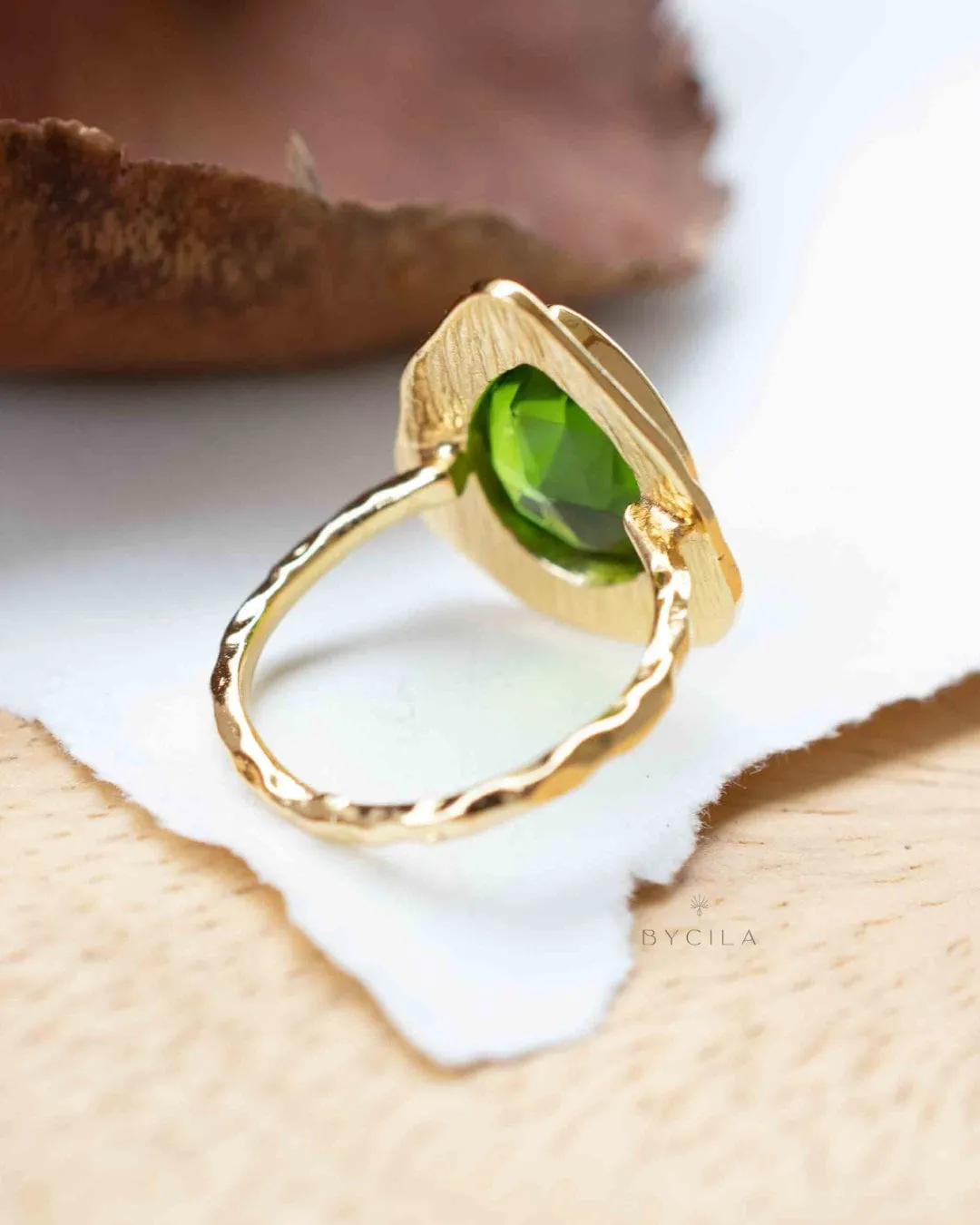 Peridot hydro Gold Plated Ring *  Statement Ring * Green Stone * Gold Ring  * Large Ring Statement * August Birthstone BJR296