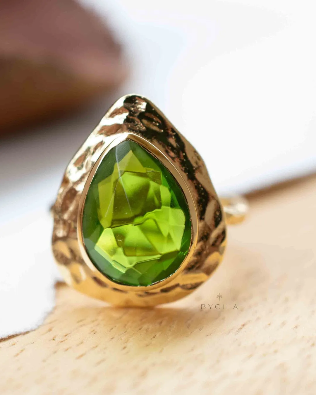 Peridot hydro Gold Plated Ring *  Statement Ring * Green Stone * Gold Ring  * Large Ring Statement * August Birthstone BJR296