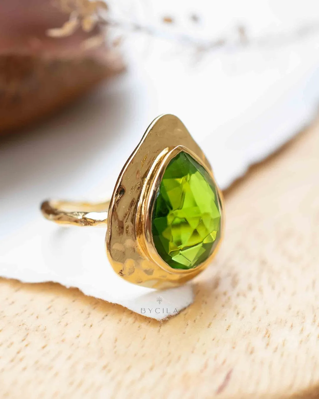 Peridot hydro Gold Plated Ring *  Statement Ring * Green Stone * Gold Ring  * Large Ring Statement * August Birthstone BJR296